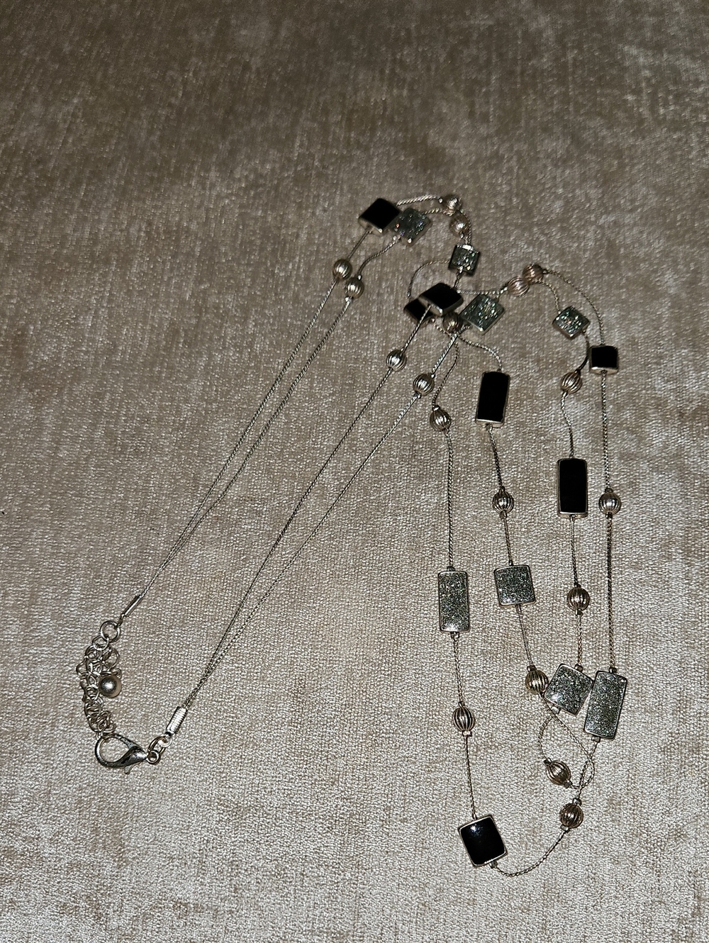 Women’s Multi-Strand Silver Necklace with Black and Gray Accents